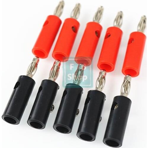 10pcs New 4mm Banana Plug Connector Jack Screw-type Banana Head Black and Red Color Nickel-plated Plastic Banana Plug silvery