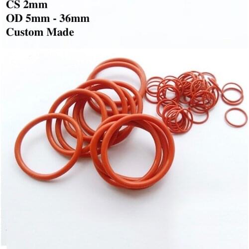 100x VMQ O Ring Silicone Rubber Seal Gasket M1 - M56 CS 2mm x ID 2 3 4 5 6 7 8 9 10 11 12 13 15 18 20 22 24 25 27 29 32 55mm Red