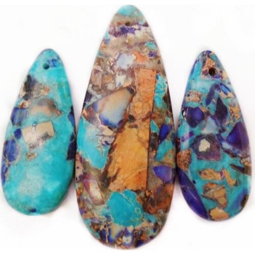 3Pcs/set 50x20x7mm/35x16x7mm Purple And Blue Sea Sediment Jasper & Pyrite Teardrop Pendant Bead DIY Jewelry Accessories S937