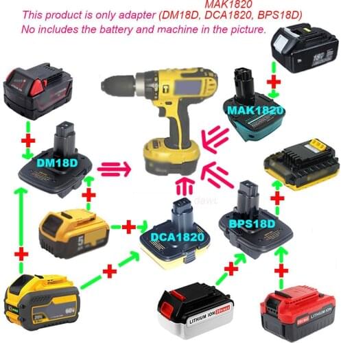Adapter Converter DM18D BPS18D DCA1820 For DeWolt 18V Tool For Makita Milwaukee Black Decker Porter-Cable Stanley Li-ion Battery