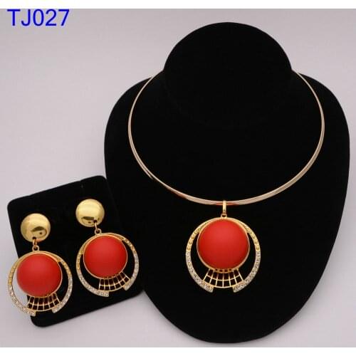 African Jewelry Sets Round Necklace Bracelet Dubai Gold for Women Wedding Party Bridal Earrings Ring