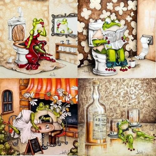 Diamond Embroidery Cartoon Full Round Diamond Mosaic Toilet Frog Picture Of Rhinestone Home Decoration DIY Factory