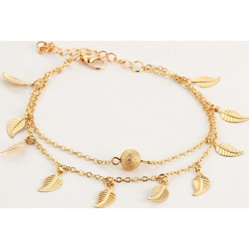 20Pcs/lot Trendy new Gold Tassel Leaf Anklets for Women Foot Beach Barefoot Sandals Bracelet ankle Female Double Layer Ankle
