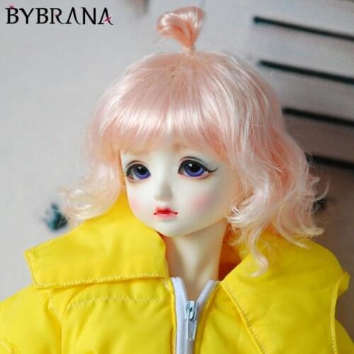 Bybrana BJD Sd Doll Wig 1/3 1/4 1/6 1/8 Giant Baby Cute Balls Bangs Short Curly Hair Imitation Mohair Milk White Pink Gold Brown