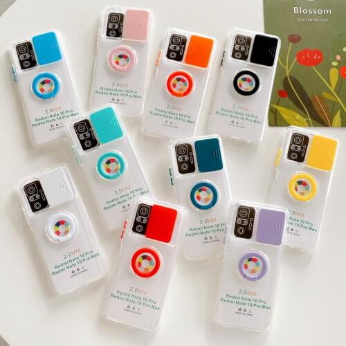 Slide Camera Lens Protection Case for Xiaomi Redmi Note 10 Pro Note10 Soft Ring Holder Cover for Note 9T 9 Pro 5G Redmi 9A 9C
