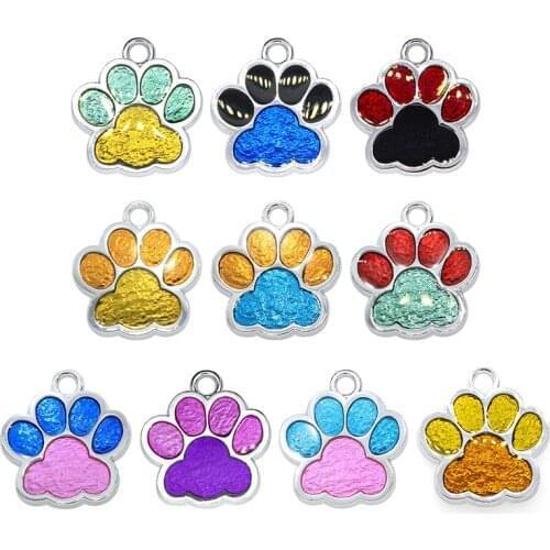 100pcs Enamel Bling Cat Dog/Bear Paw footprint Hang charm fit Rotating Lobster Clasp Key Chain Key ring bag Jewelry 25*25mm gift