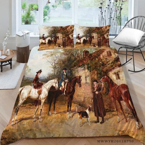 Country Style Bedding Set Nobleman Riding A Horse Duvet Cover Set Queen Twin Full King Single Double Bed Set Retro Design