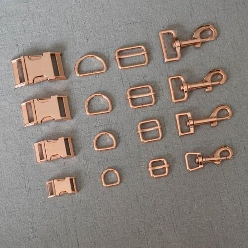 10 Sets 15mm 20mm 25mm 32mm Metal D Ring Side Release Buckle Snap Hook Slider For Pet Dog Collar Leash Leads Lock Lobster Clasp