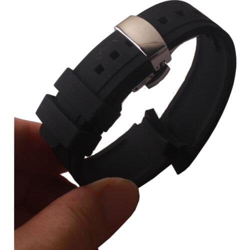 18mm 20mm 22mm Blac Red Green Curved End Soft Silicone Rubber Wrist Watch Band Strap with butterfly Clasp For Tudor mens rolex