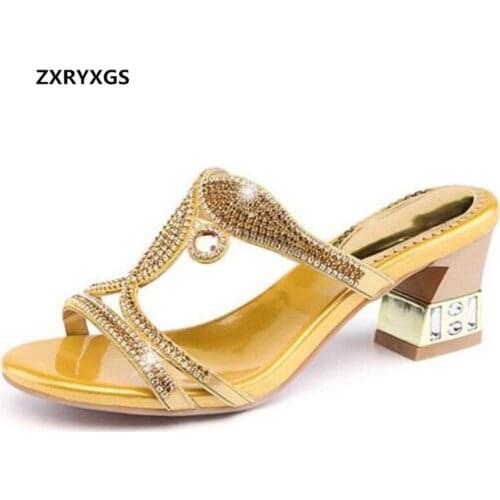 2019 New Sheepskin Rhinestones Shoes Women Summer Sandals Shoes Sexy Elegant Fashion Sandals Real Leather Shoes Woman Slippers