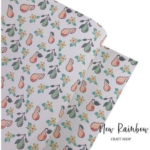 New Rainbow 30x138cm Pears & Flowers Nice For Autumn Projects, Faux Leatherette Roll For Cricut, Hair Bows, Earrings, DIY