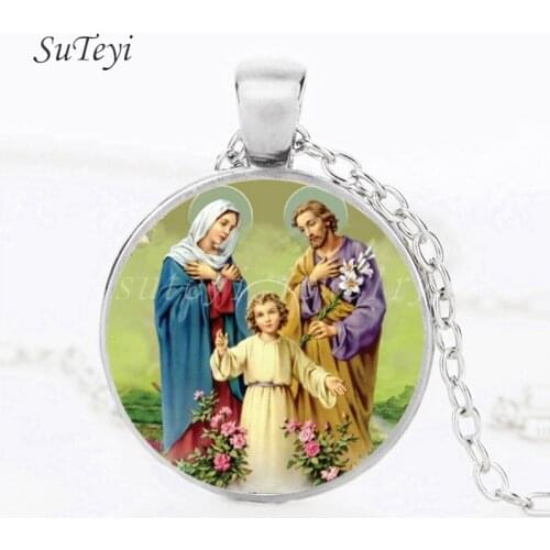 SUTEYI New Style Blessed Virgin Mary Mother of Baby Necklace Jesus Christian pendant Catholic Religious Glass Jesus Necklace