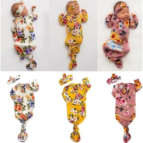 PUDCOCO Flower Newborn Baby Girl Swaddle Wrap Blanket Sleeping Bag Gown+Headband Set 0-6M