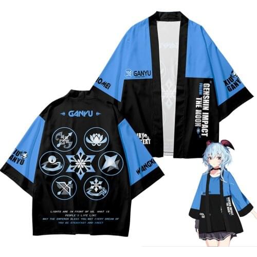 Wholesale Women Men Summer Casual Cool Streetwear Genshin Impact Ganyu 3D Print Japanese Anime Kimono Haori Top Cosplay Costume