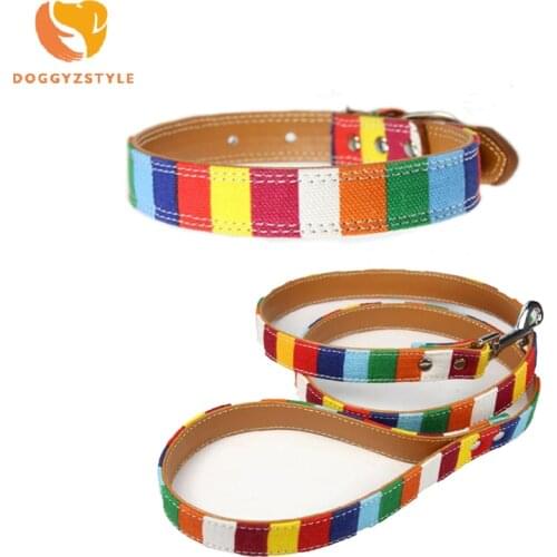 New Pet Dog collar Designer perro Collar Leather Plain collar for big small dog Canvas Colorful Rainbow Dog Collar Halter Leash