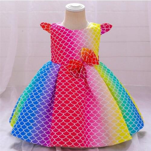 Baby Girl Colorful Gradient Princess Dresses Party Wedding Dress Baptism Newborn 1st Year Birthday Dress For Children Clothes
