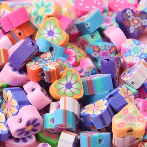 100Pcs Candy Color Loose Beads Polymer Clay Love Heart Shape Perforated Beads New DIY Handmade Beaded Jewelry Accessories