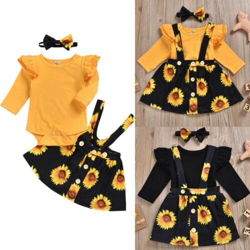 2020 Princess Girl Toddler Baby Girls Clothes Yellow Sunflower Sunsuit Floral Spring Dress Sundress Clothes Set