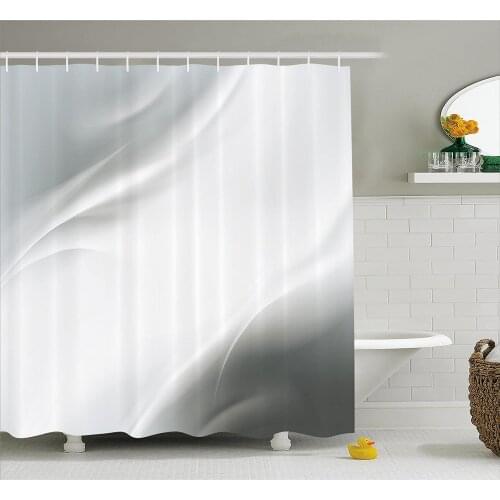 Grey Shower Curtain Abstract Framework with Ombre Inspired Design Corners Wavy Lines Modern Bath Curtains For Bathroom Bathtub
