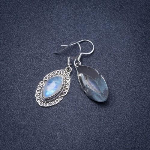 Natural Rainbow Moonstone Handmade Unique 925 Sterling Silver Earrings 1.5" Y0628