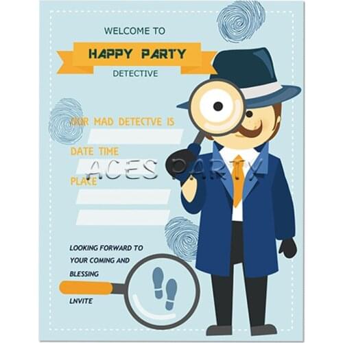 Party Supplies 8pcs Detective Secret Agent Spy Theme Invitation Card For Kids Boys Birthday Decoration