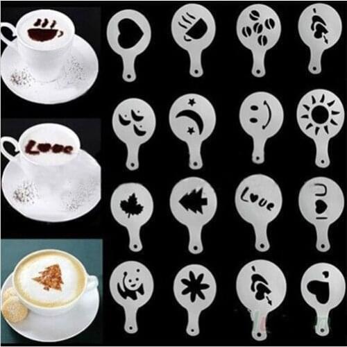16PCS/set Garland Mold Fancy Coffee Printing Flower Model Plastic Cafe Foam Spray Template Barista Stencils Decoration Tool