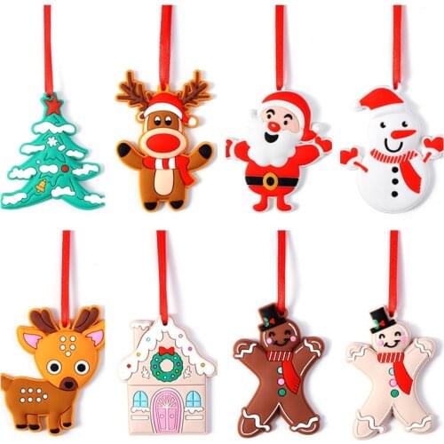 New Year 2022 Kids Gifts Santa Claus Snowman Elk PVC Pandent Christmas Tree Decorations Xmas Party Favor Noel Navidad Home Decor