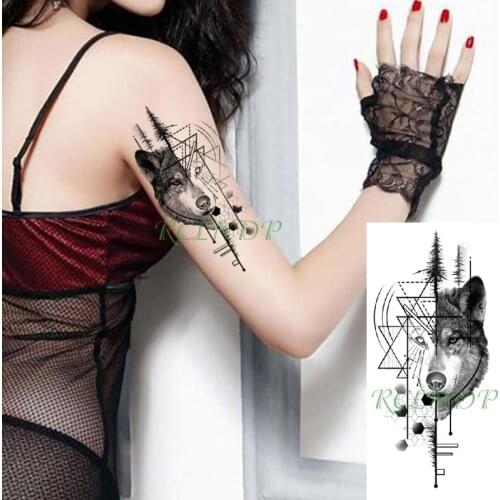 Waterproof Temporary Tattoo Sticker wolf head animal triangle geometric patterns Fake Tattoo Flash Tattoo for Girl Women Men