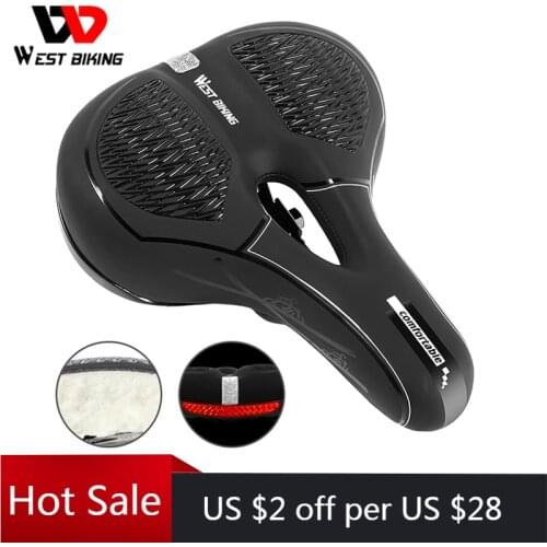 WEST BIKING Bicycle Hollow Saddle PU Sponge Filling Ergonomic Racing Saddle Breathable Reflective MTB Road Cushion Bike Seat