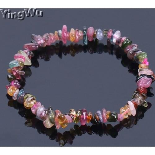 Yingwu Natural Stone Colorful Tourmaline Bangle Handmade Crystal Chip Irregular Gravel Strand Bracelet for Women Jewelry