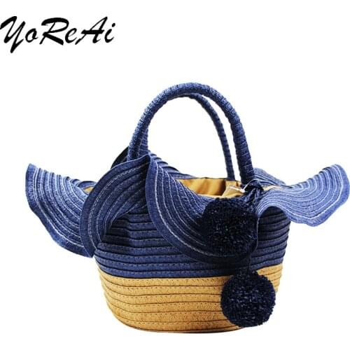 YoReAi Summer Handmade Bags Woven Basket Trend 2021 Bohemia Womens Ruffle Handbag Straw Bag Vacation Beach Totes Lady Handbags