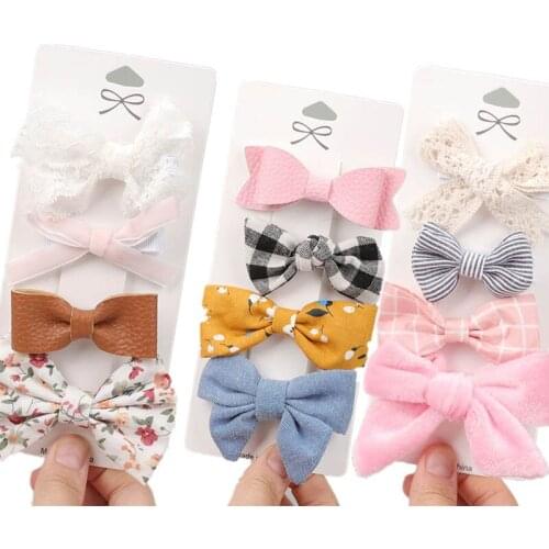 4 Pcs/set Cotton Linen Printed Bowknot Hair Clips For Cute Girls Barrettes Safty Hairpins Headwear Kids Hair Accessories