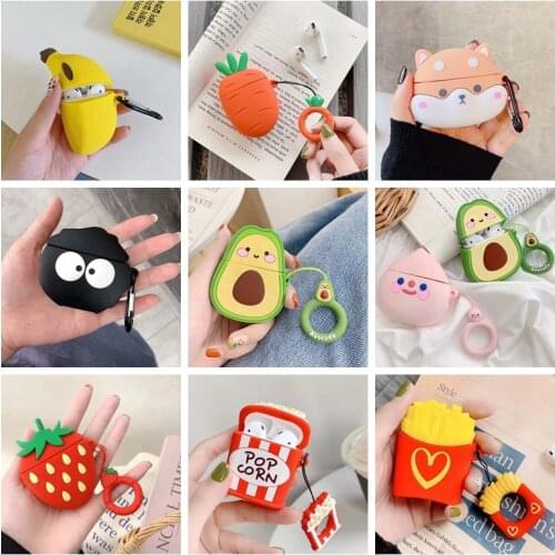 For AirPods 2 airpod cute Cartoon dinosaur Funny banana/Avocado Pattern Protection Silicone Headphone Case for Air Pods Case
