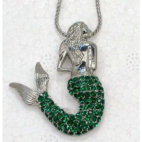Green Rhinestone Mermaid Pendant Necklace Chain jewelry F169 M