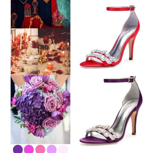 Ladies Summer Sandals Satin Elegant Rhinstones Party Court Shoes Ankle Buckle Strap Bridal Wedding Pums Open Toe Casual