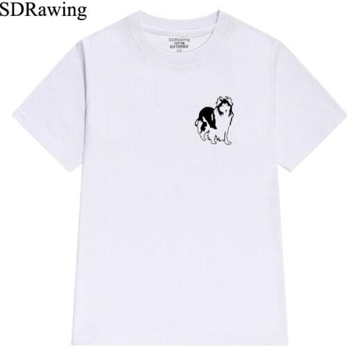 Collie dog puppy print womens cotton t shirts for dog lover Graphic Tees Hipster Tumblr tops women shirt clothing drop shipping