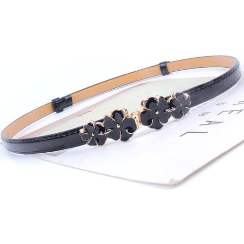 Adjustable patent women waist leather belt flower girdle for dresses female ladies waistband straps white black