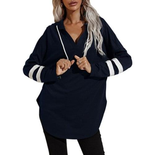 Women Hoodies Sweatshirts Fashion V-neck Casual Bat Sleeve Hoodie Loose Color Contrast Hoodies Spring Autumn