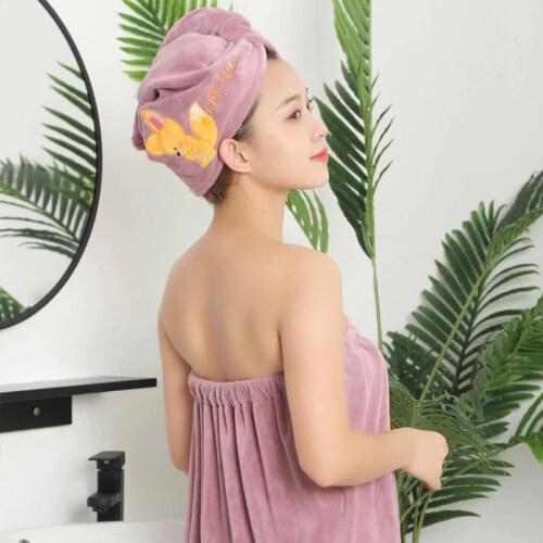 145x80cm Womens Fashion Sling Bath Towel Quick-Drying Night Gown Lovely Animal Embroidered Travel Hair Cap Fast Super Absorbent