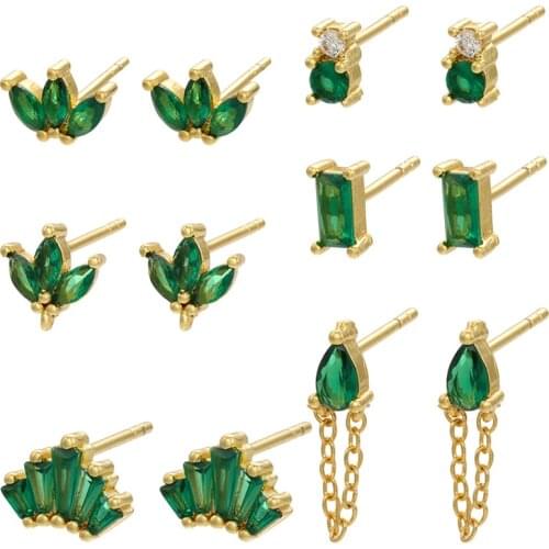 ZHUKOU Green Cubic Zirconia women Stud Earrings Fashion Retro Chain stud Earrings High Quality Earrings Jewelry Wholesale VE409