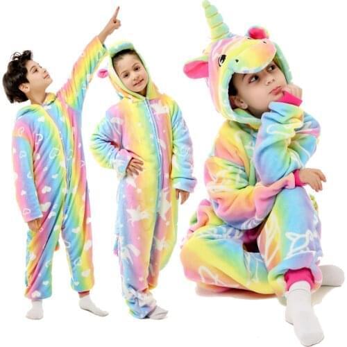 Winter Girls Pyjamas Flannel Warm Kigurumi Unicorn Pajamas Children Animals Cosplay Homewear Onesie Sleepwear Kids Boy Pijama