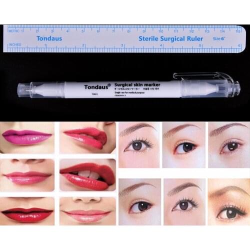 1 Set Surgical Skin Marker Eyebrow Marker Pen Beauty Tattoo Skin Marker Pen With Measuring Ruler Positioning Tool