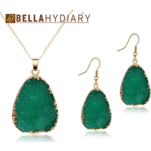 1 Set Bijoux Wedding Druzy Resin Earrings For Women Waterdrop Jewelry Set Necklace Earrings Christmas Jewelry Statement Gifts