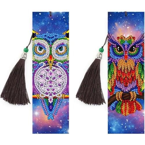 2Pcs DIY Special Shaped Diamond Painting Bookmark Diamond Embroidery Leather Bookmark Tassel Book Marks Birthday Christmas Gift