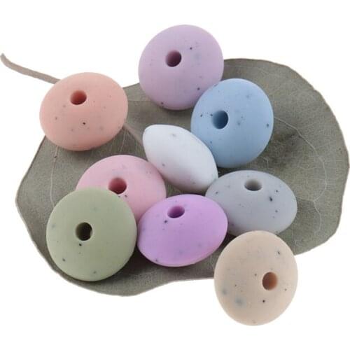 200pcs Baby Silicone Lentil Speckle Beads Baby Teething Necklace Beads Chew Chain BPA Free 12*7mm Food Grade Silicone Lentil