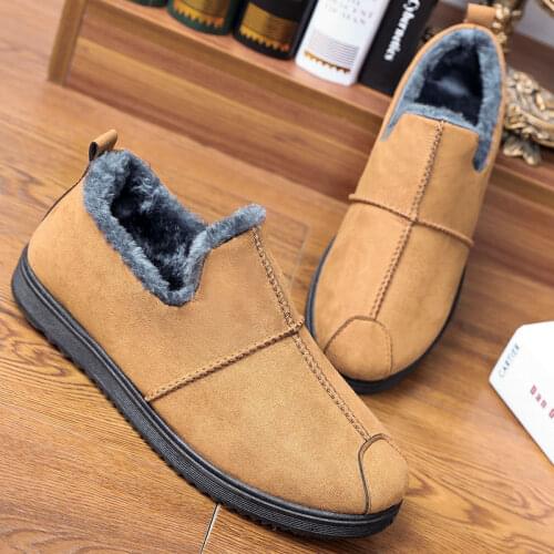 2020 Winter Boots Men Plus Velvet Thick Plush Loafers Warm Non-slip Cotton Shoes Pedal Flats Shoes Korean Casual Cotton Boots