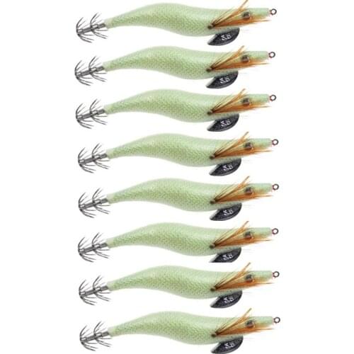 8Pcs 2.5# 3.5# Wood Shrimp Fishing Lure Luminous Squid Jigs Lure Octupus Baits Simulation Night Fishing Tackle