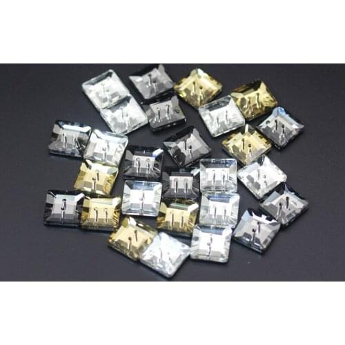 Free shipping 30pcs/lot 12mm square 2 holes buttons high-grade crystal shirt sweater decorative button seam drill hands DIY