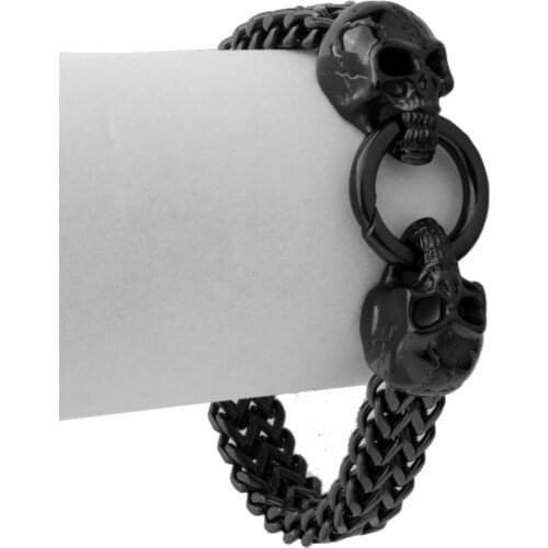 Men Skull Bracelets Stainless Steel Skulls Head Chain Bangle Bracelet Gothic Punk Biker Jewelry Black Color pulseira calavera