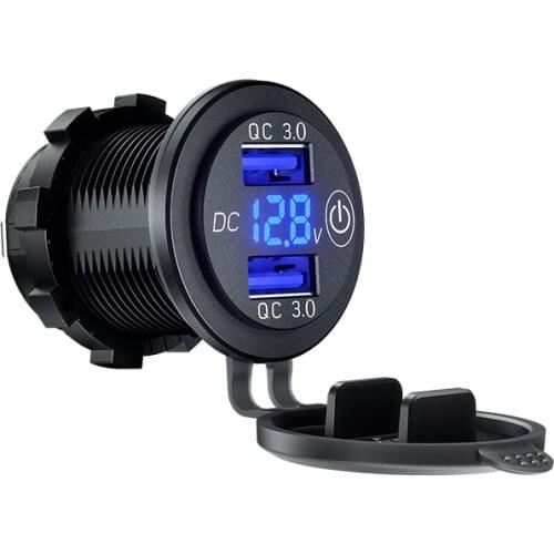 DIY 12V/24V USB Car Charger Dual QC3.0 Charger Socket Power Outlet with LED Voltmeter for Marine Boat Motorcycle Truck Golf Cart